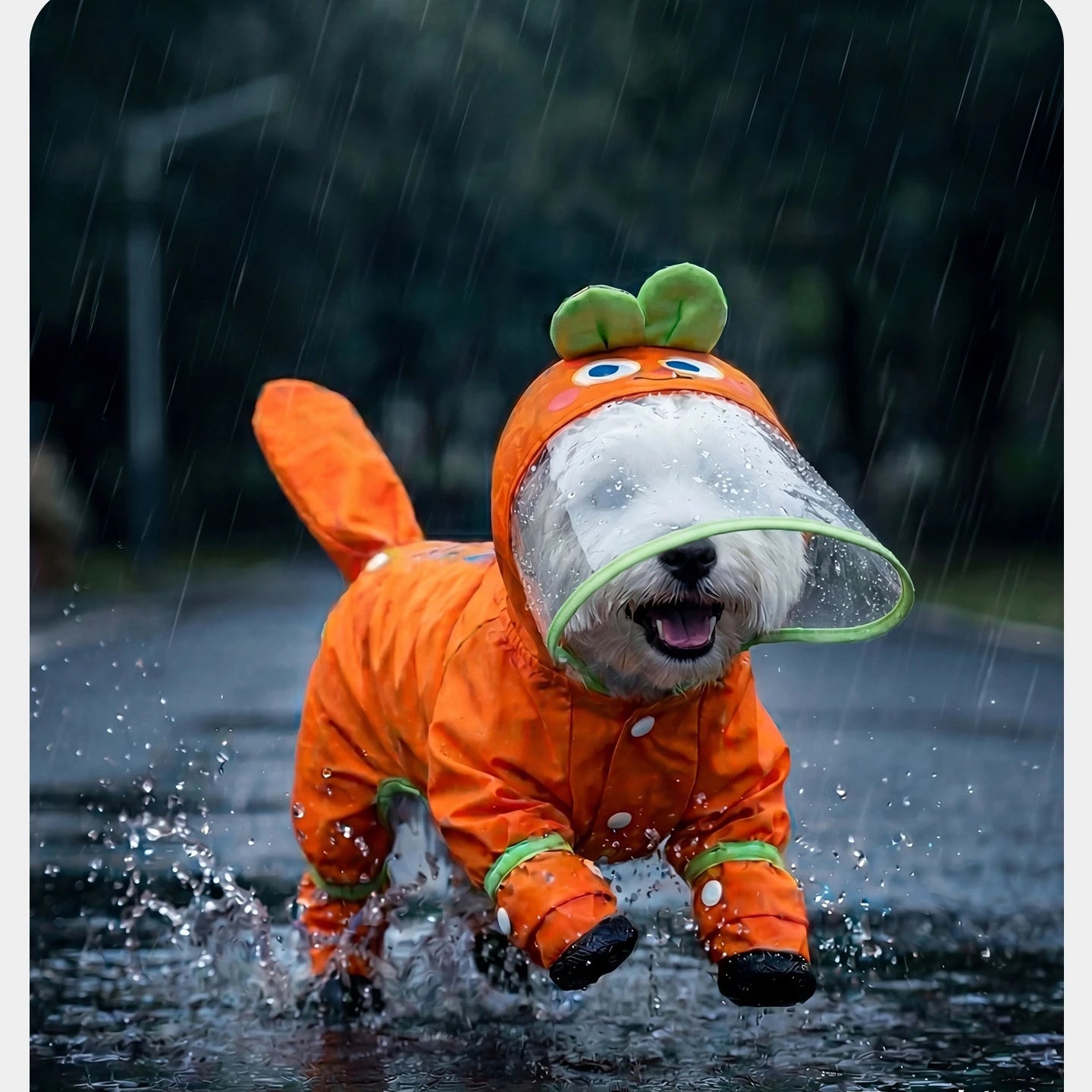 Orange Carrot Dog Raincoat Four Legged Waterproof All Inclusive Clothing Summer Rainy Day