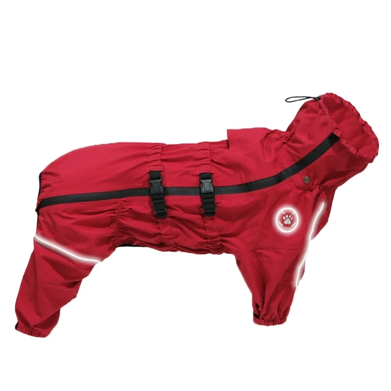 Waterproof Pet Dog Jacket Reflective Rain Dog Coat Red Dog Jumpsuits
