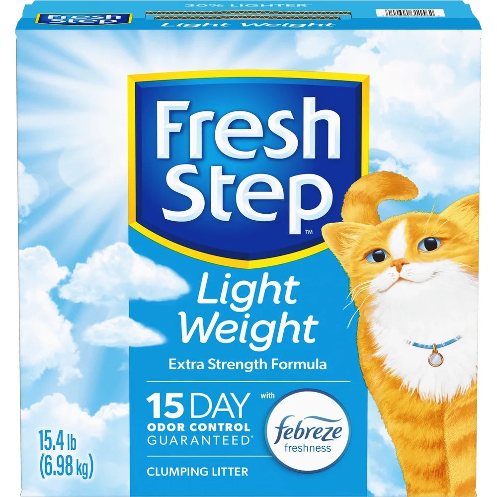 Lightweight Clumping Cat Litter Febreze Odor Control 15 Days ClumpLock Technology Low Dust Easy Scoop Fresh Scent 30% Lighter