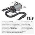 SucceBuy 2000W/2.7HP Dog Blow Dryer Adjustable Speed Temperature Control with 4 Nozzle and Extendable Hose for Pet Hair Grooming