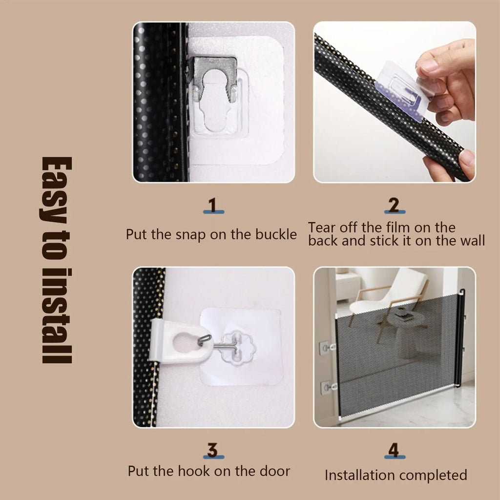 Retractable Pet Gate No Drilling Door Barrier Indoor Retractable Stair Barrier for Home