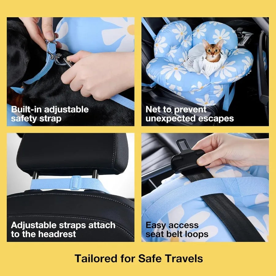 Portable and Washable Pet Car Seat for Small Dogs and Cats Compact Travel Carrier Bed with Safety ClipOn Leash for Secure and C