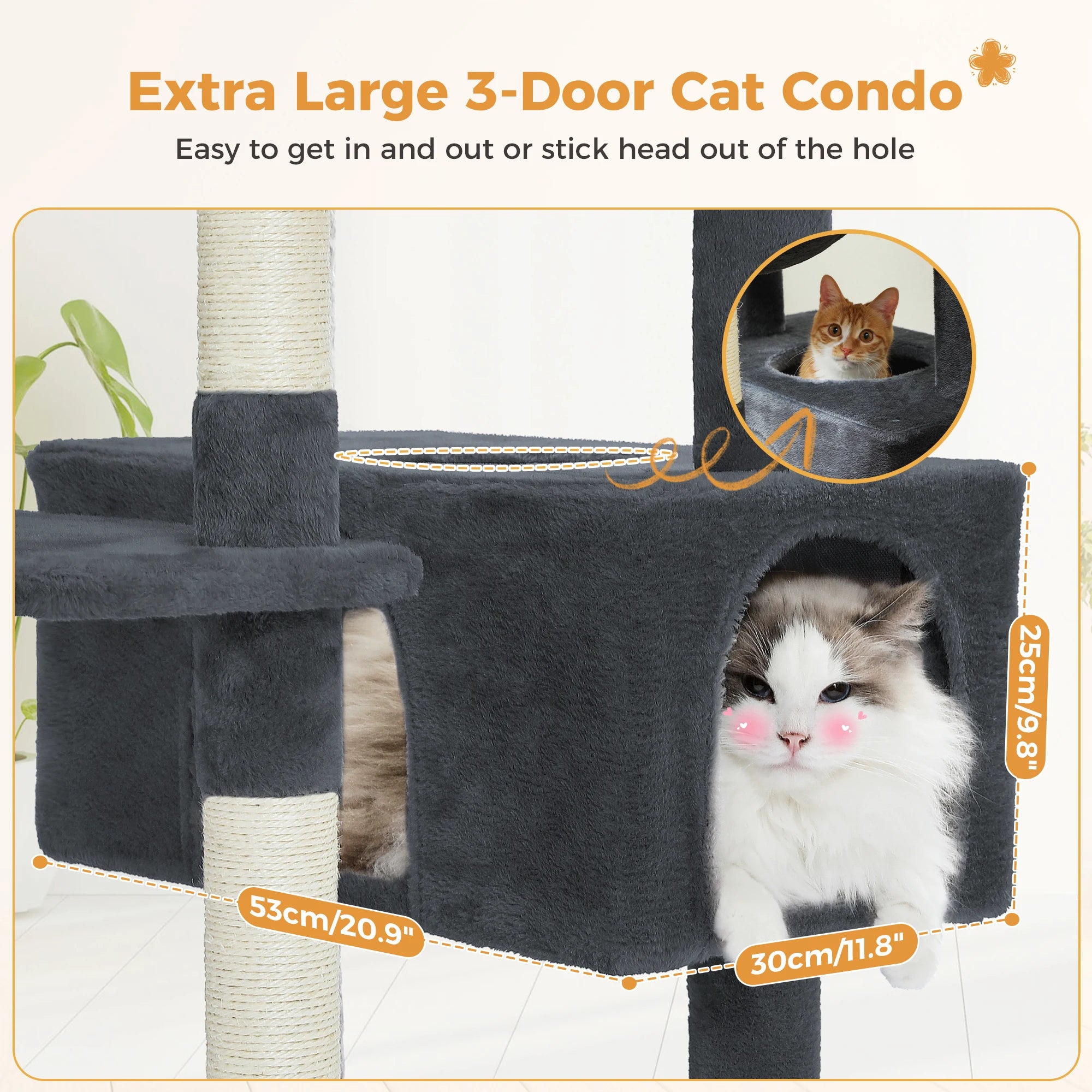 Large Cat Tree and Tower for Indoor Cats With Sisal-Covered Scratching Posts