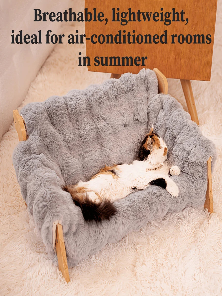 Elevated pet sofa bed, solid wood pet lounge chair, suitable for both cats and dogs.