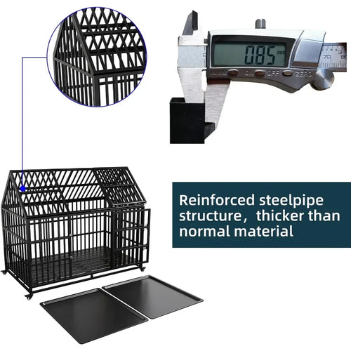 54 inch Heavy Duty Indestructible Dog Crate, Escape Proof Dog Cage Kennel with Lockable Wheels, High Anxiety Double Door