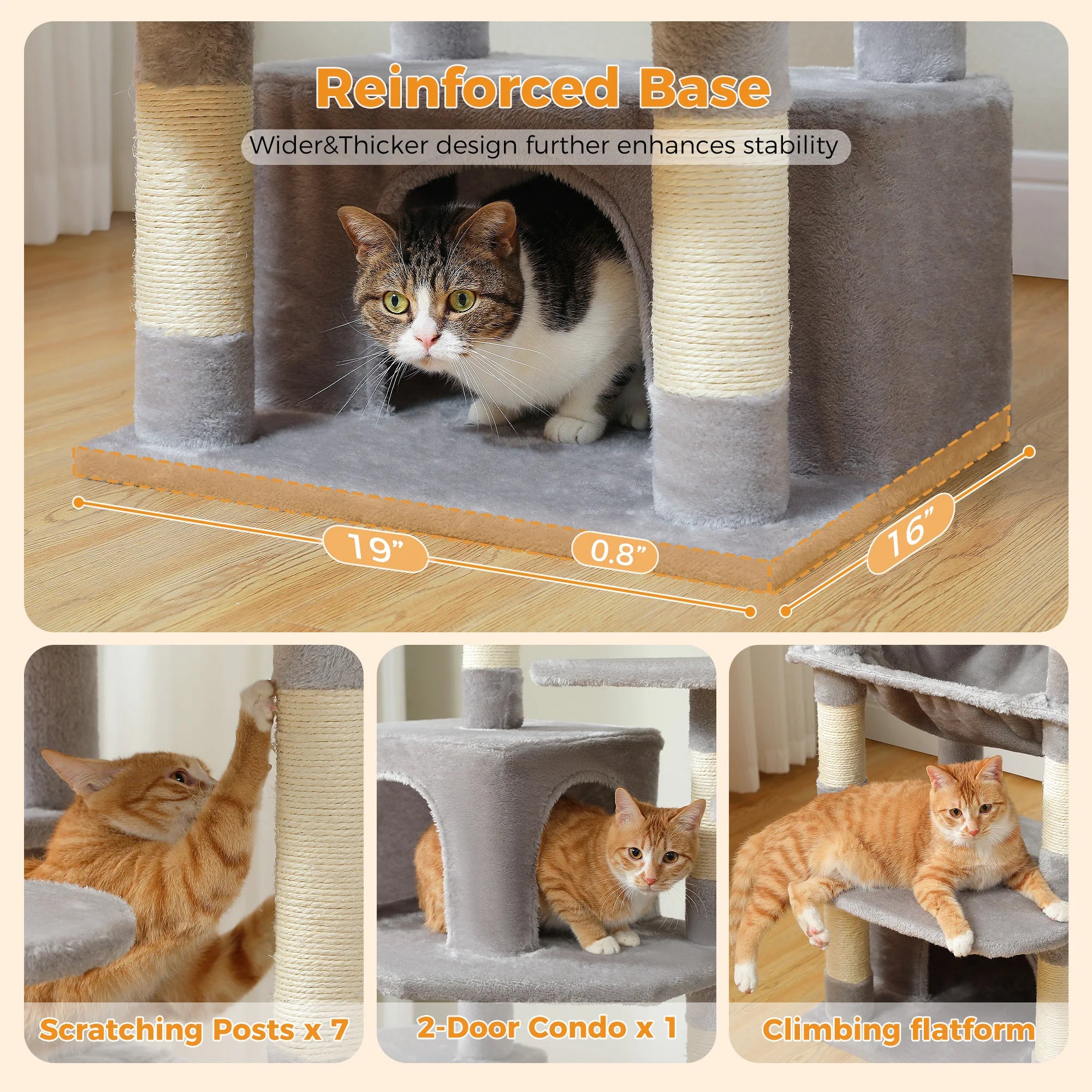 Large Cat Tree and Tower for Indoor Cats With Sisal-Covered Scratching Posts