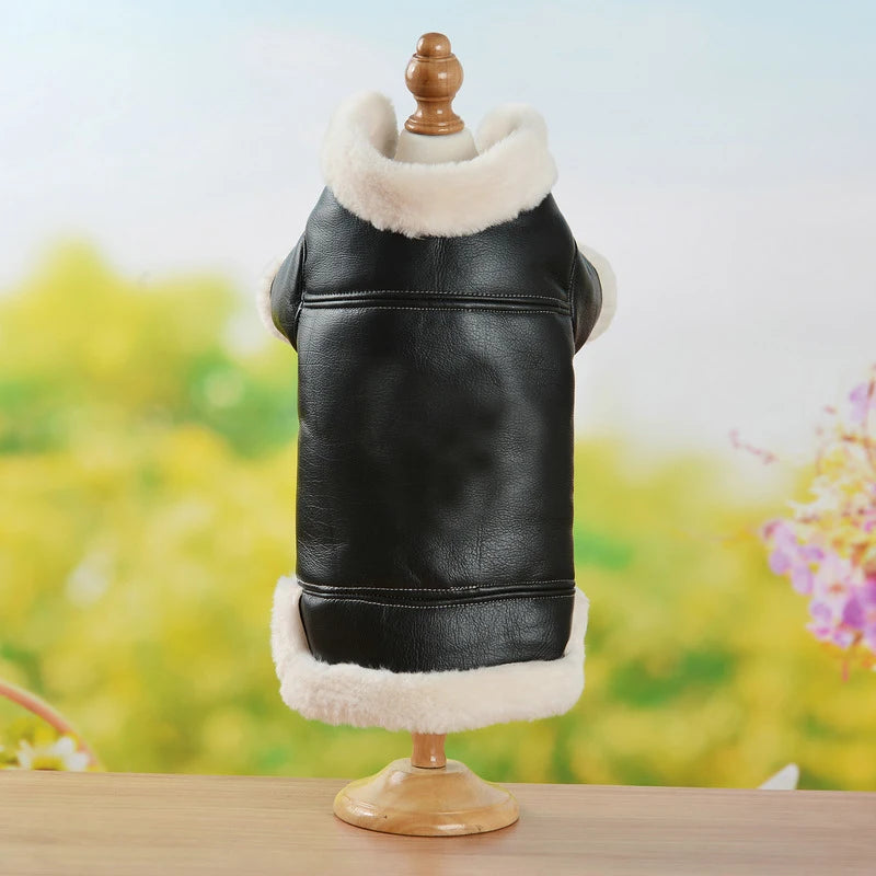 Winter Dog Clothes Pet Dog Plus Velvet Warm Thickening Leather Coat Jacket