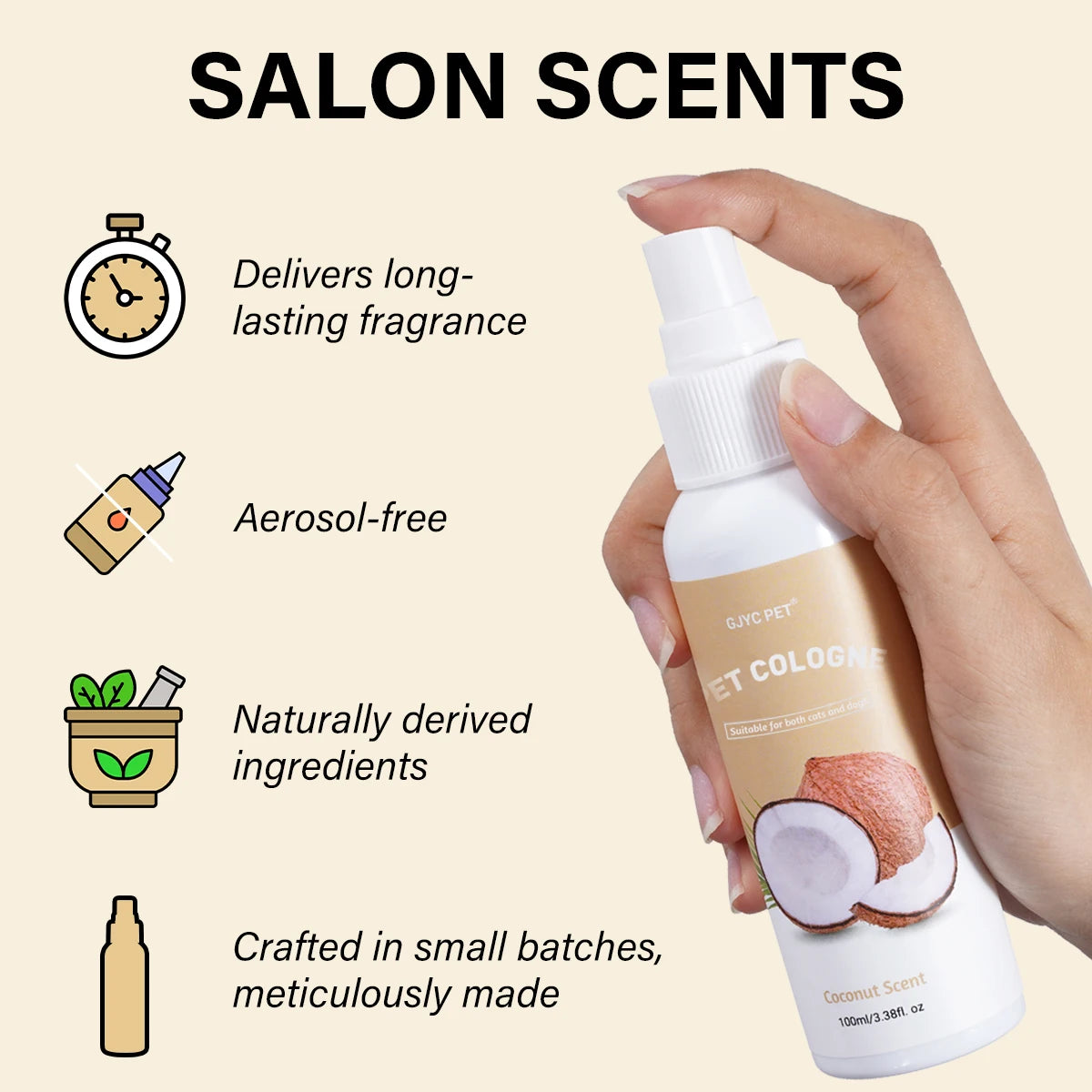 Pet Deodorizing Spray Coconut Scent 100ml Dog Cologne Long Lasting Fragrance
