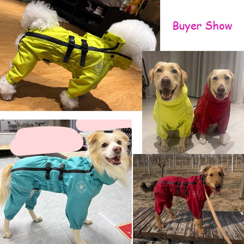 Waterproof Pet Dog Jacket Reflective Rain Dog Coat Red Dog Jumpsuits