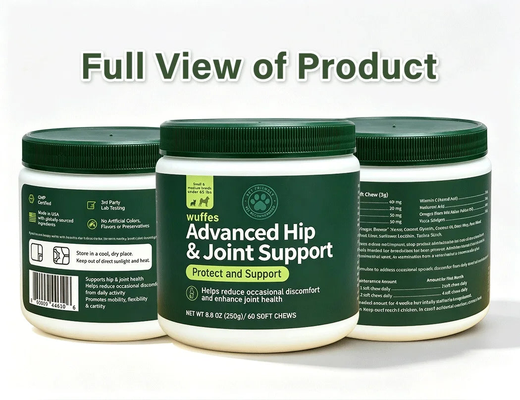 250g Hip Joint Support Chews for Dogs 60 Soft Chews with Glucosamine Chondroitin