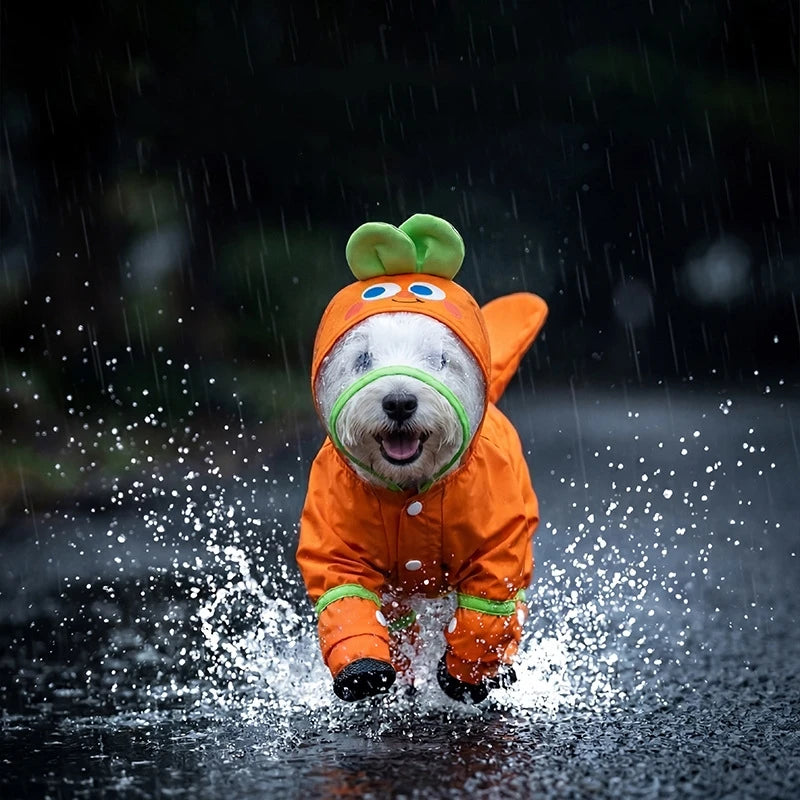 Orange Carrot Dog Raincoat Four Legged Waterproof All Inclusive Clothing Summer Rainy Day