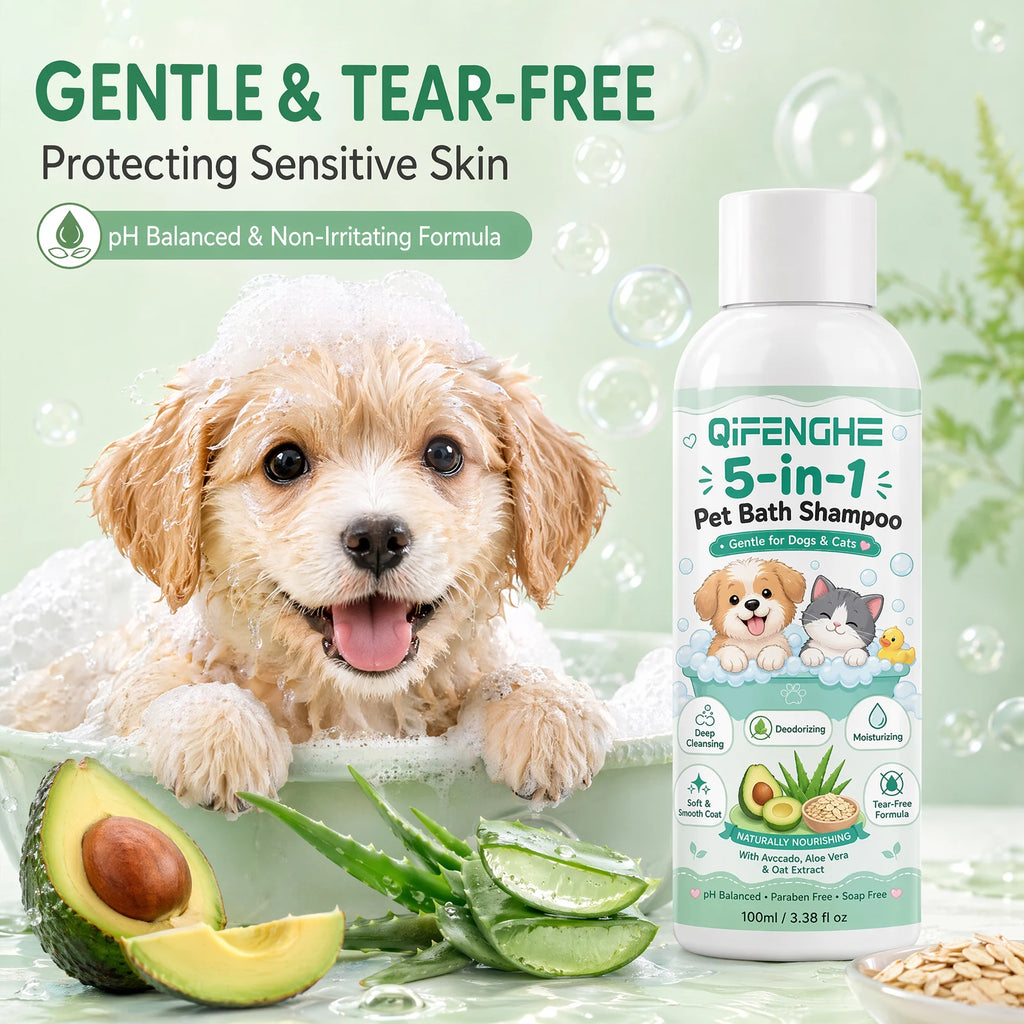 5-in-1 Pet Bath Shampoo for Dogs & Cats, Tear-Free Oatmeal Aloe Avocado
