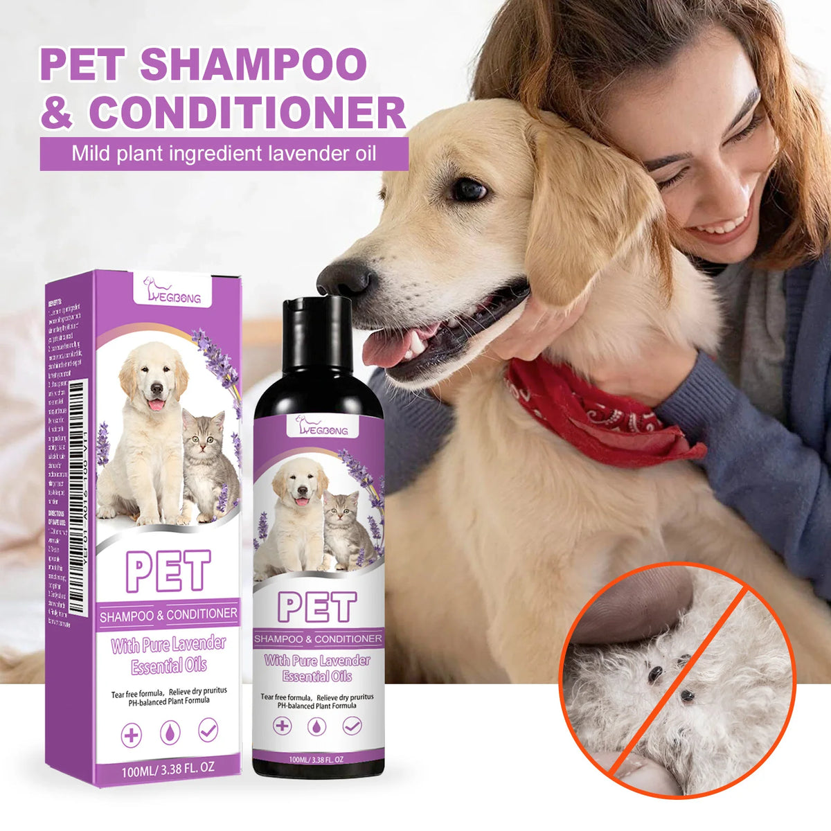 Puppy Kitten Shampoo PH Balanced Moisturizing Coat Anti Mite Flea Killer
