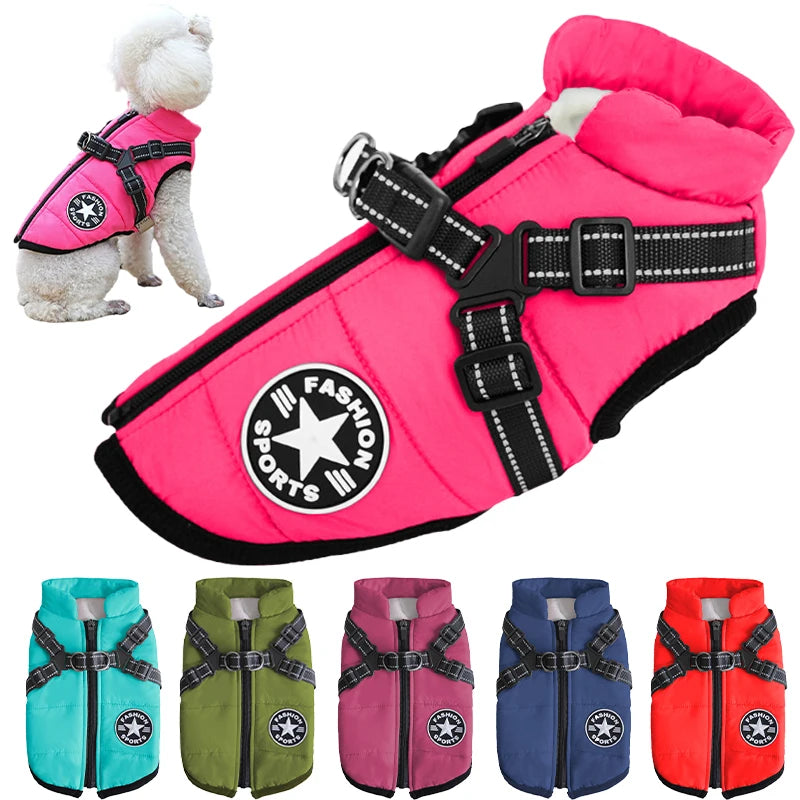 Waterproof Warm Dog Jacket Vest Winter Dog Clothes With Harness French-Bulldog
