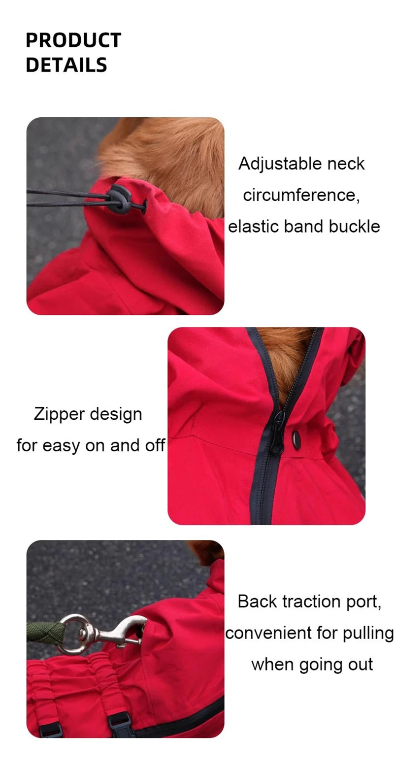 Waterproof Pet Dog Jacket Reflective Rain Dog Coat Red Dog Jumpsuits