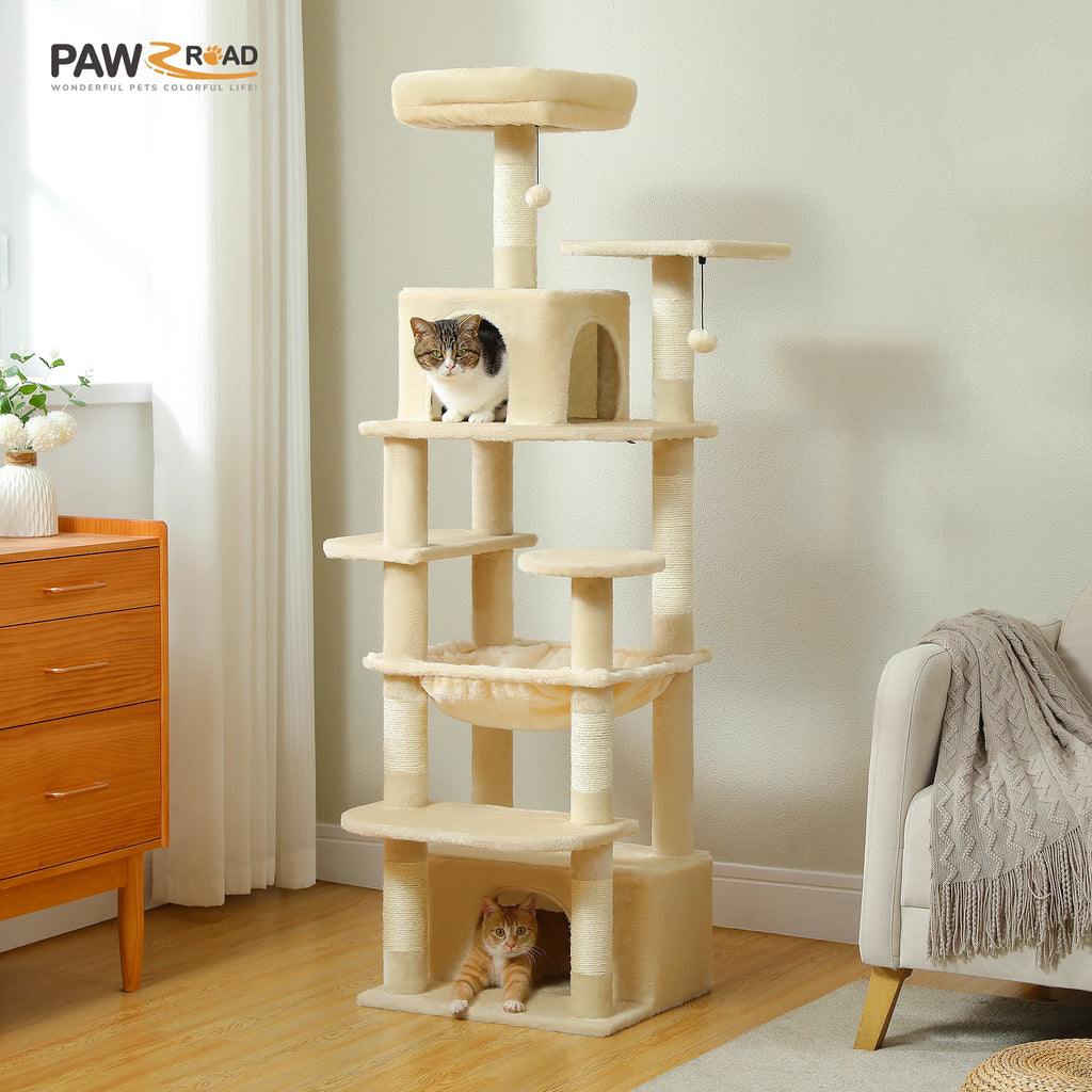 Large Cat Tree and Tower for Indoor Cats With Sisal-Covered Scratching Posts
