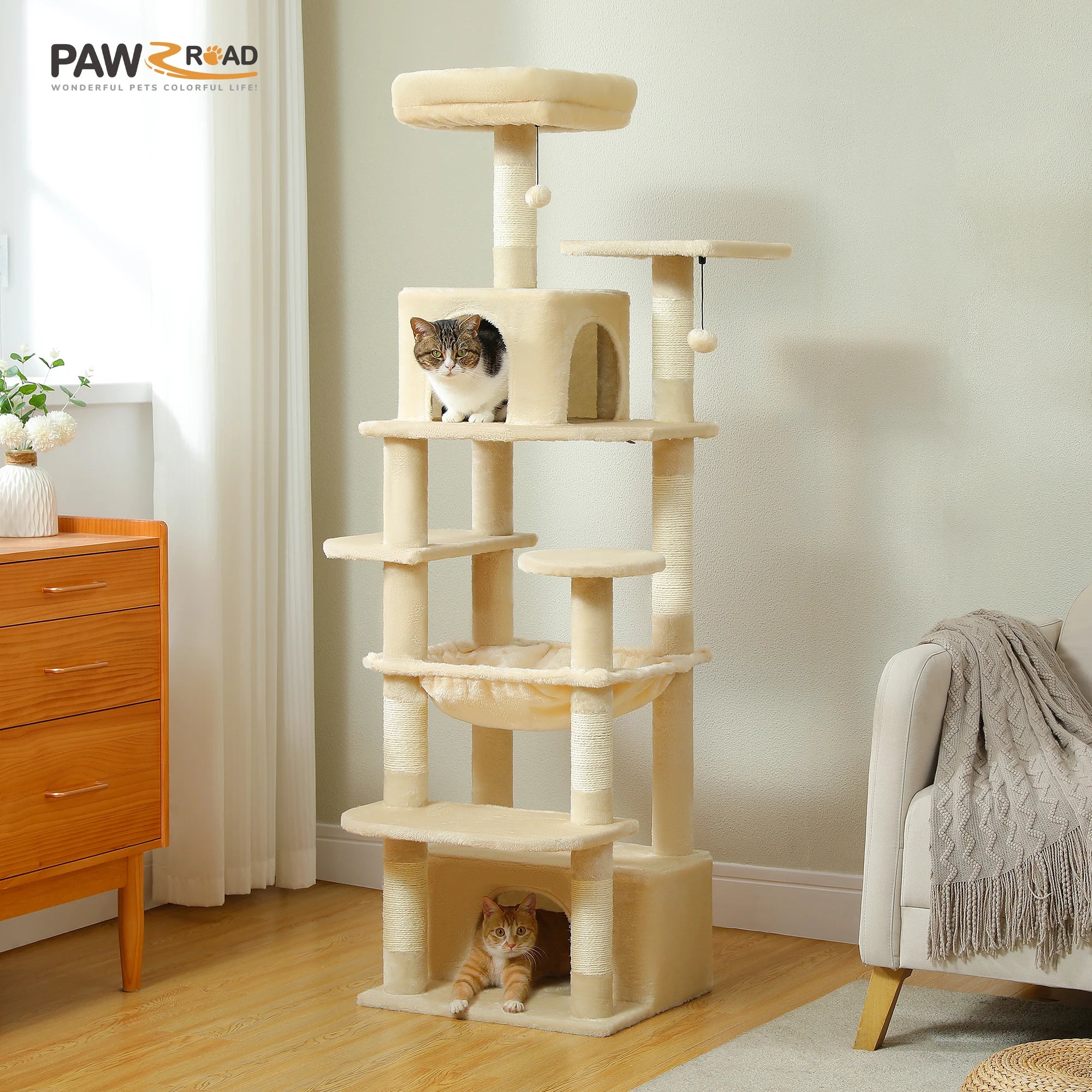 Large Cat Tree and Tower for Indoor Cats With Sisal-Covered Scratching Posts