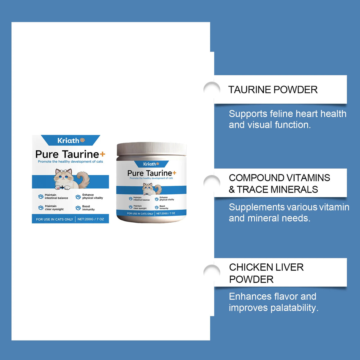 All-in-One Cat Health Powder Taurine & Multivitamin Supplement for Heart Vision Immunity Daily Dose for Kittens Adult Old Cats