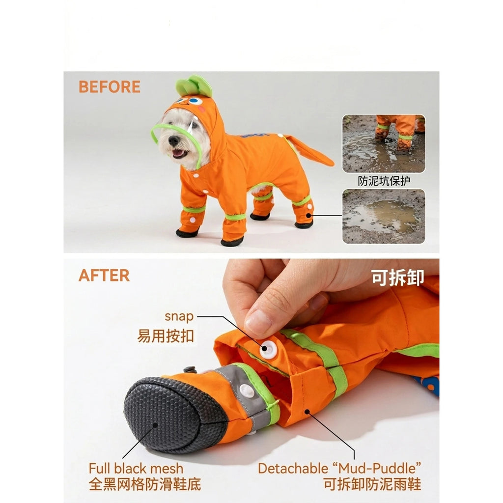 Orange Carrot Dog Raincoat Four Legged Waterproof All Inclusive Clothing Summer Rainy Day