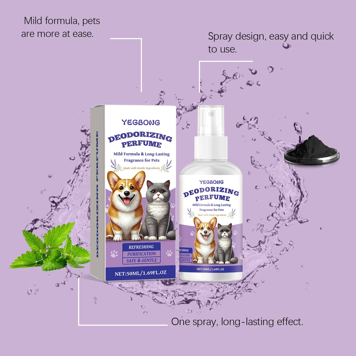 50ML Pet Deodorize Spray Gentle Formula Cleaning Dirts Refreshing Eliminate Bad Odors