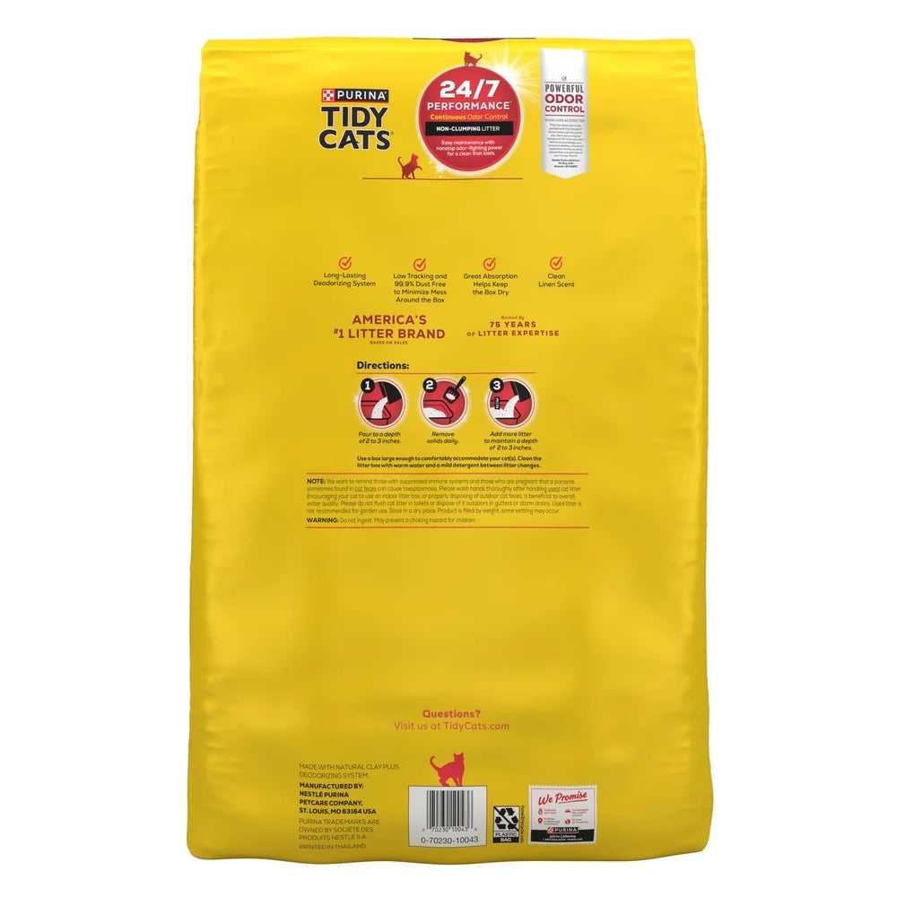 Non-Clumping Cat Litter 24/7 Performance Multi Cat Odor Control Low Dust Clean Linen Scent 48 lb Bag 99.9% Dust-Free