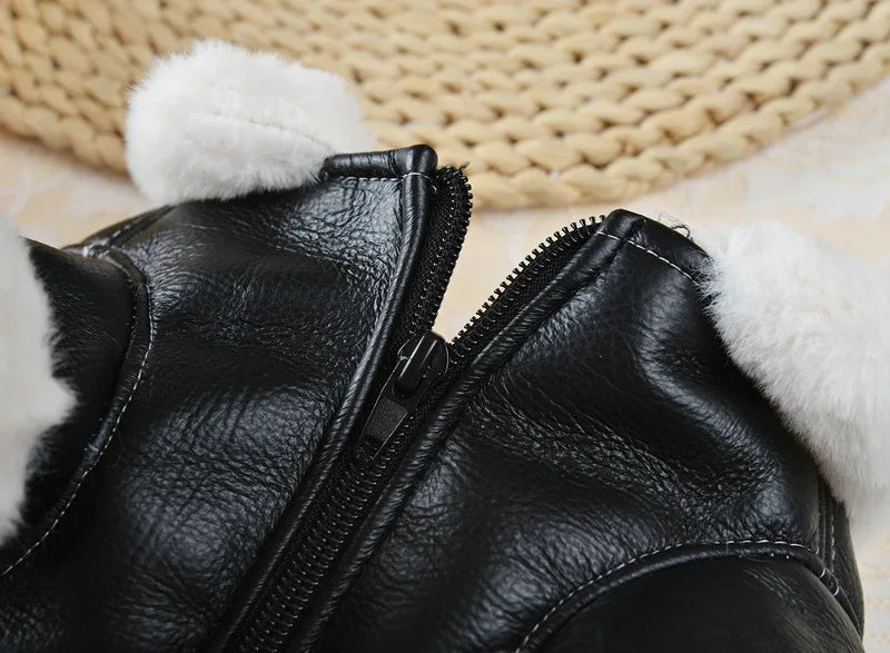 Winter Dog Clothes Pet Dog Plus Velvet Warm Thickening Leather Coat Jacket