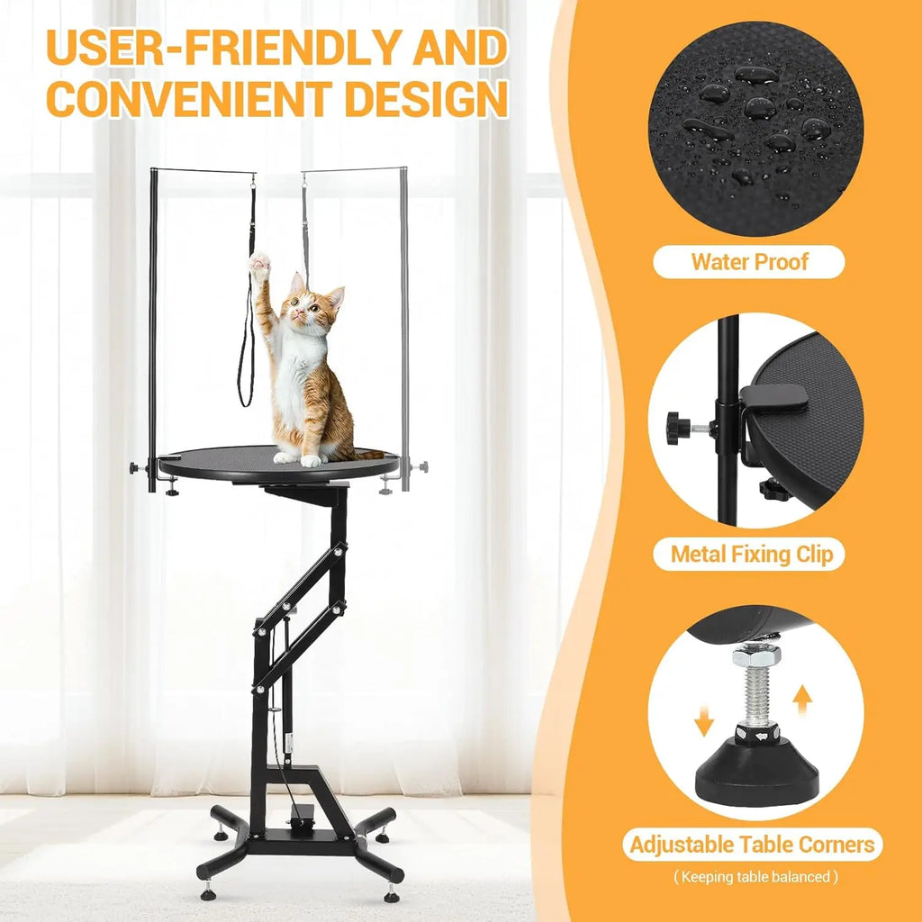 24in Hydraulic Lift Dog Grooming Table 360° Rotating Non-Slip Pet Station For Small Dogs Adjustable Arm Home Grooming Table