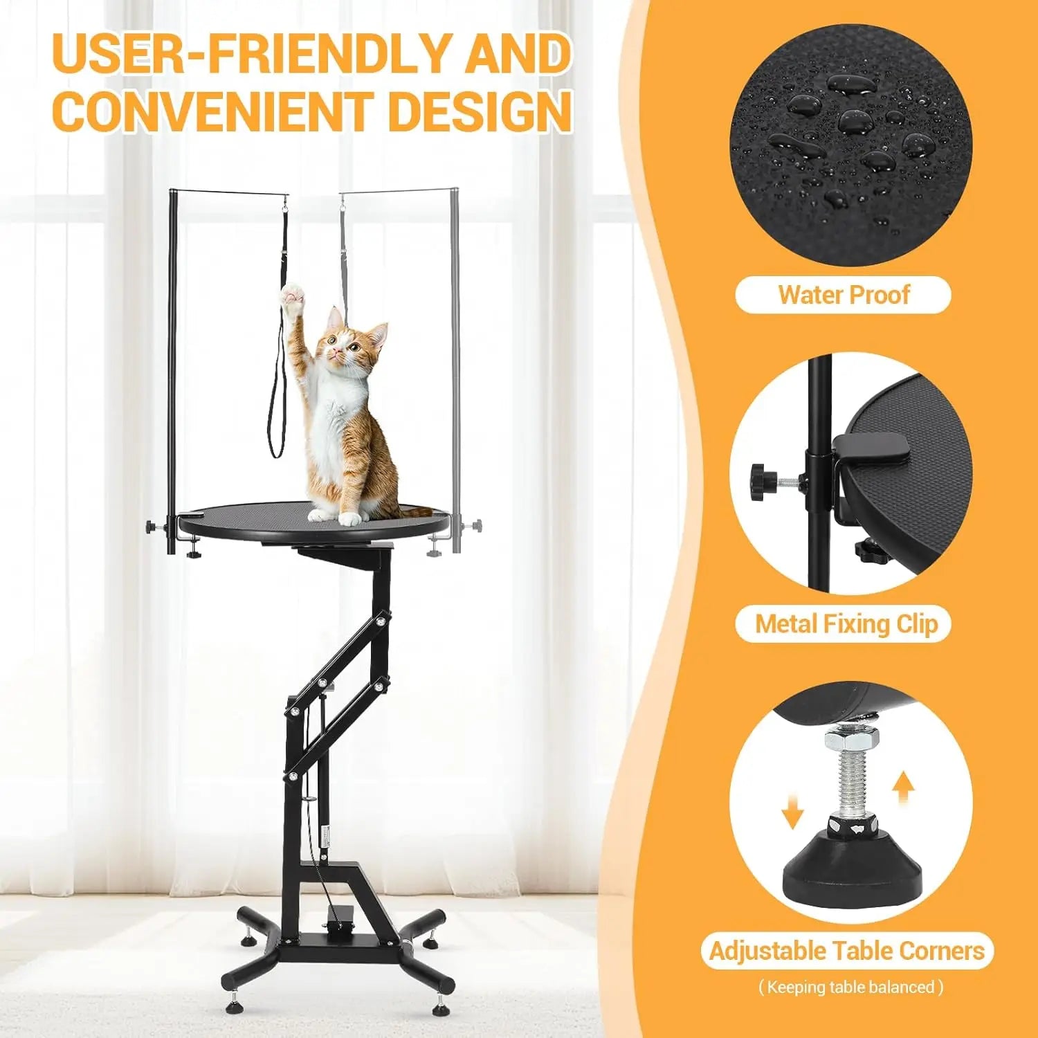 24in Hydraulic Lift Dog Grooming Table 360° Rotating Non-Slip Pet Station For Small Dogs Adjustable Arm Home Grooming Table