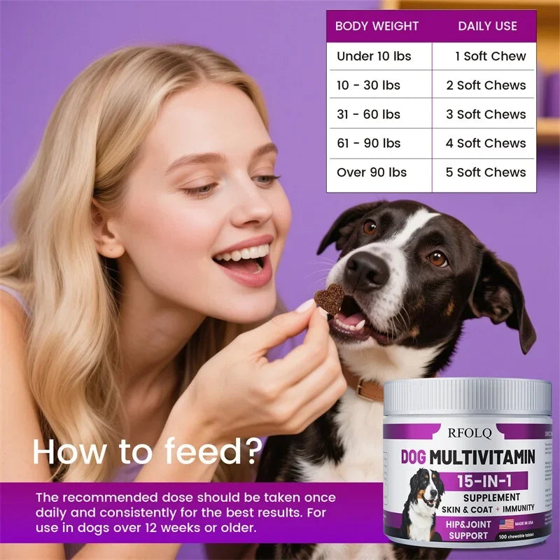 Dog Multivitamin - Promotes Healthy Skin and Coat, Supports Joint Health