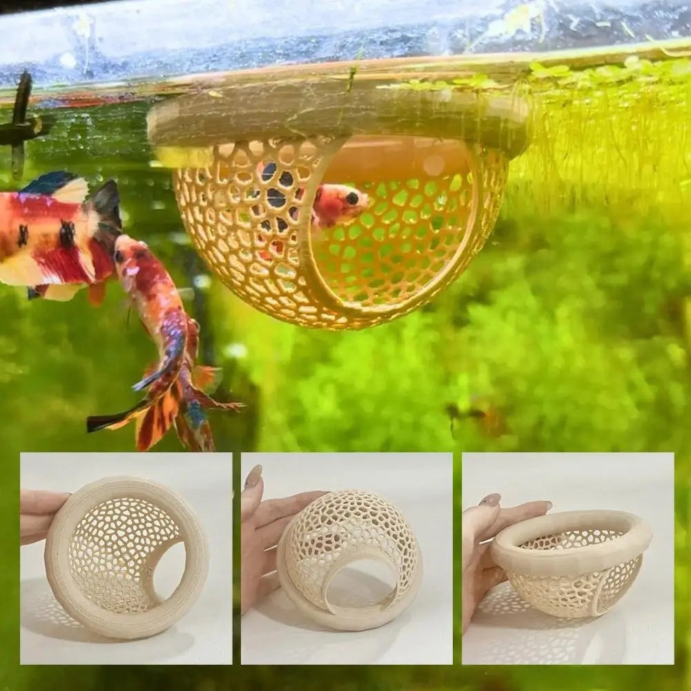Aquarium Floating Cave Fish Shrimp Hideout Shelter 3-in-1 Hammock Feeding Ring & Resting Spot for Betta Small Aquatic Pets