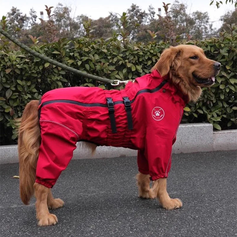 Waterproof Pet Dog Jacket Reflective Rain Dog Coat Red Dog Jumpsuits