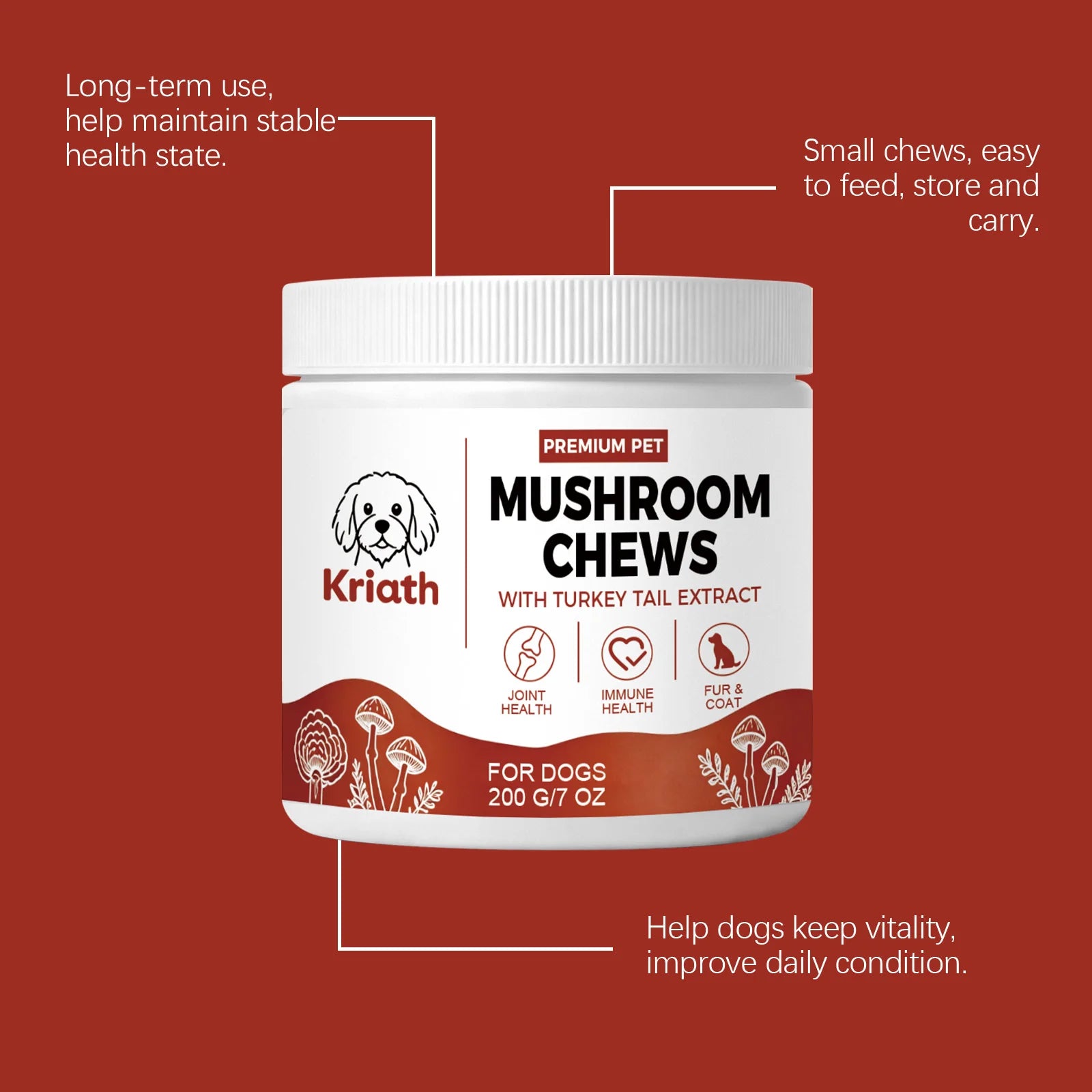 Kriath Beef Flavor Dog Nutrition Chews Improve Pet Vitality Balance Intestinal Flora Skin Coat Wellness