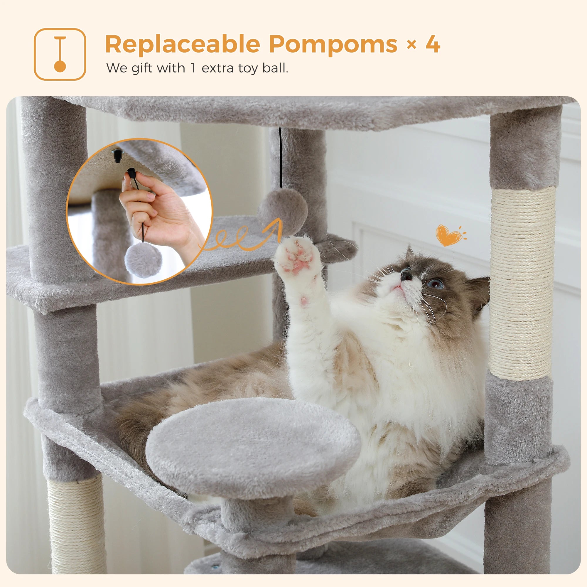 Large Cat Tree and Tower for Indoor Cats With Sisal-Covered Scratching Posts