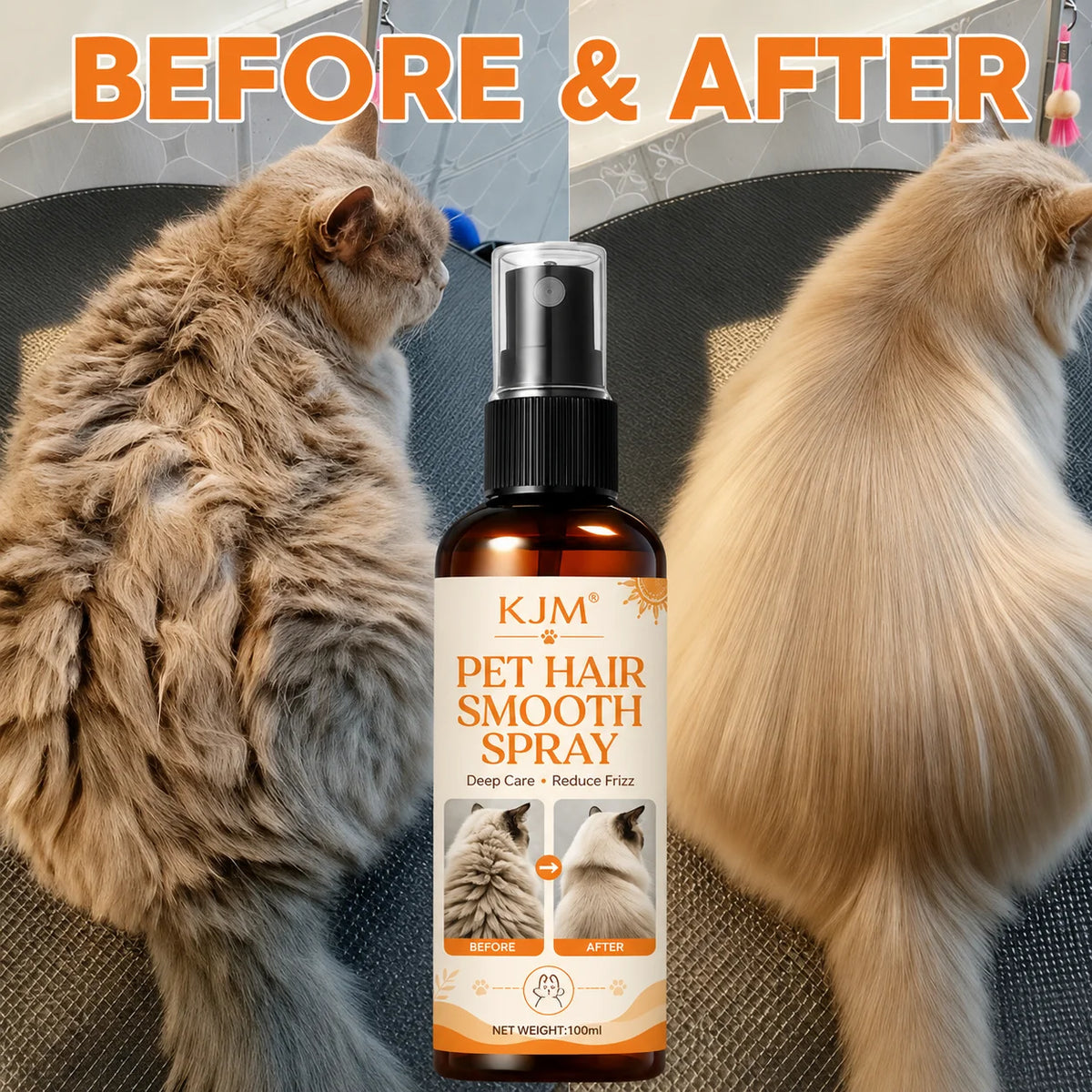 KJM 10 In 1 Pet Detangling Spray Leave-In Mist Dog Cat Plant Oil Aloe Vit