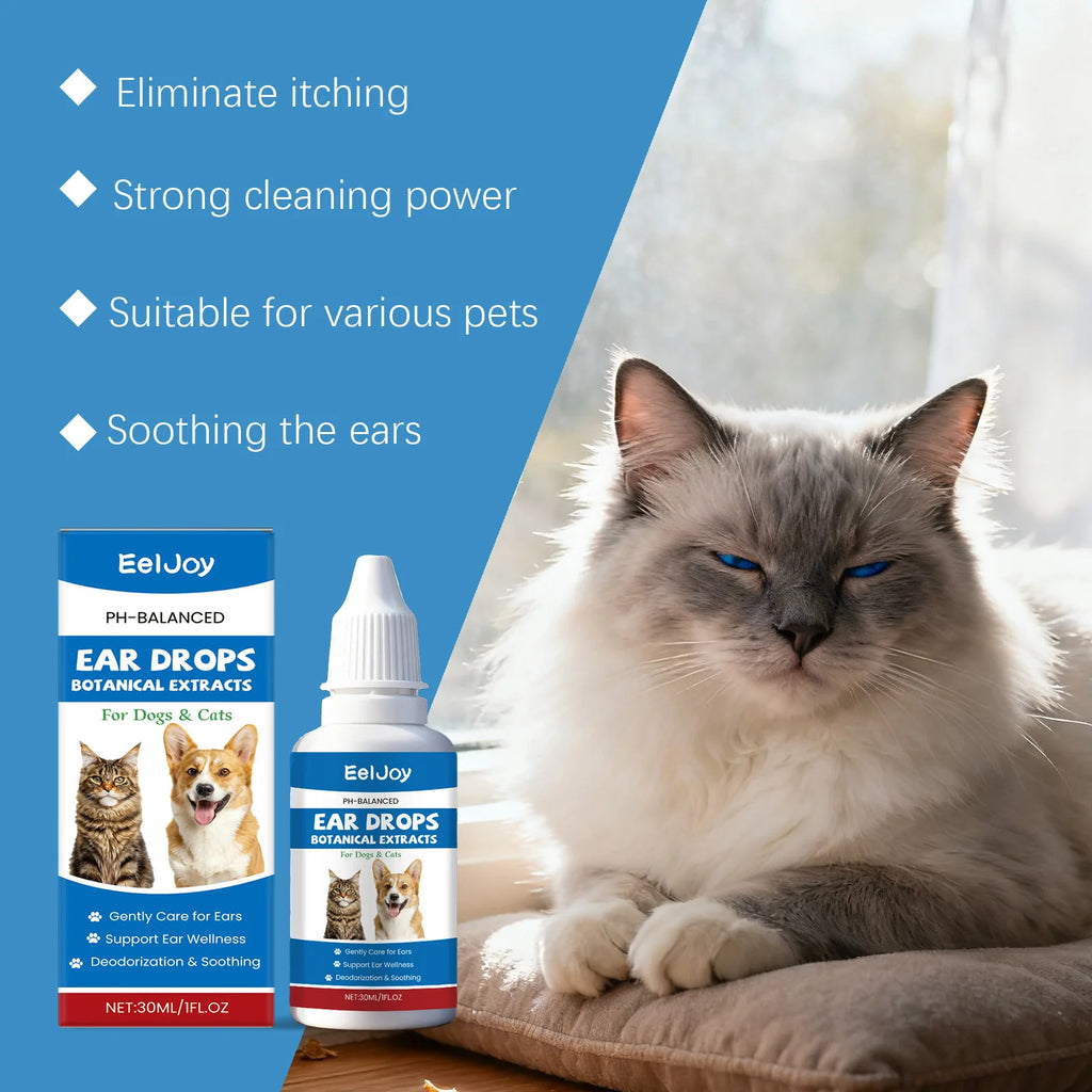 EelJoy Pet Ear Drops Dissolve Ear Wax Odor Remover Anti Itching Natural Non Irritating