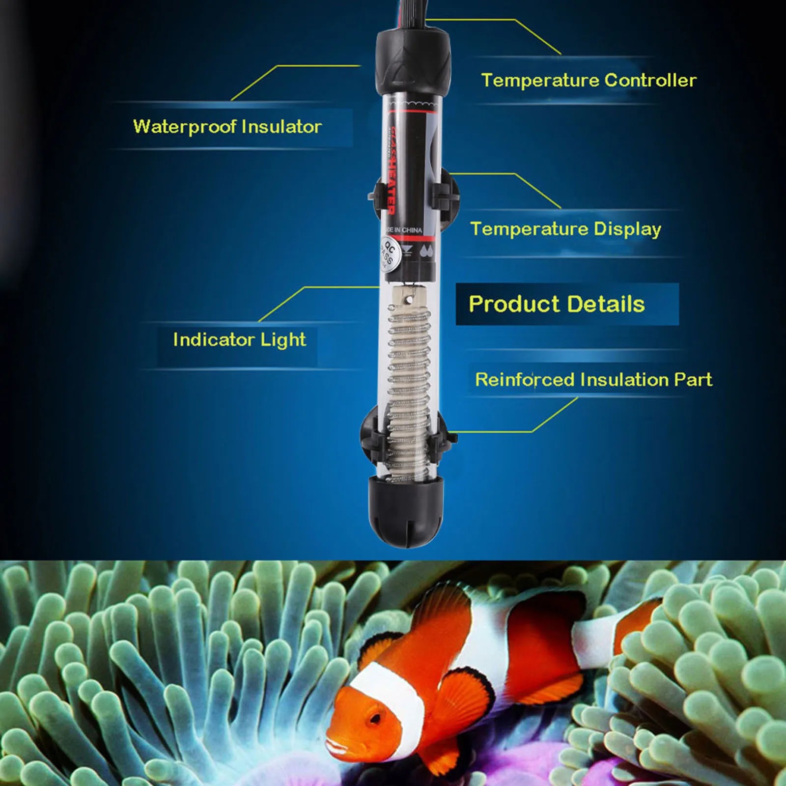 25-300W Automatic Temper Adjustment Aquarium Submersible Fish Tank Water Heater Electric Water Heater Boiler Water Heating Rod