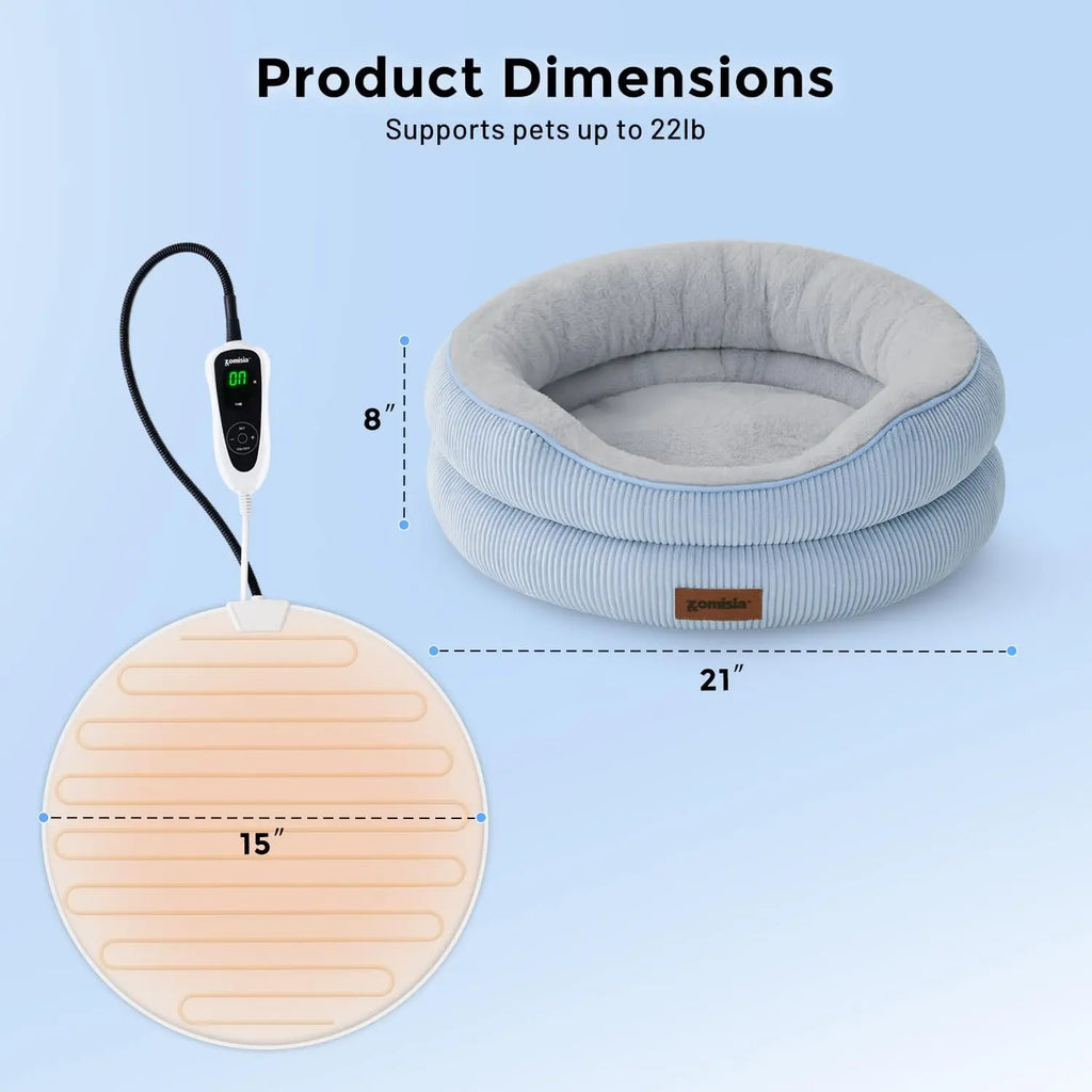 Cat Heating Bed Indoor - Adiustable Temperature Pet Heating Pad with Timer and Chew Resistant Cord, Washable Puppy Bed with