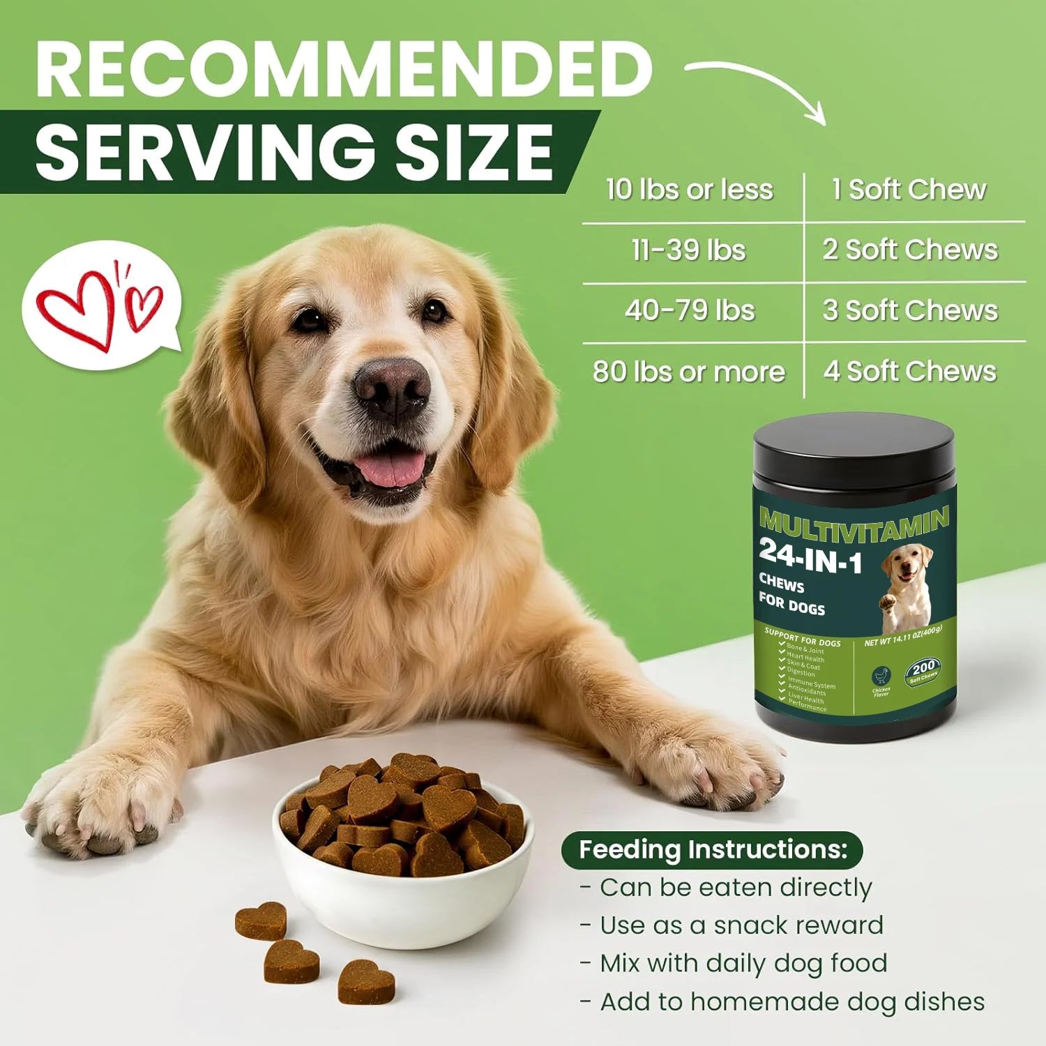 24-in-1 Dog Multivitamins Chew 200 Count Dog Vitamins Supplements