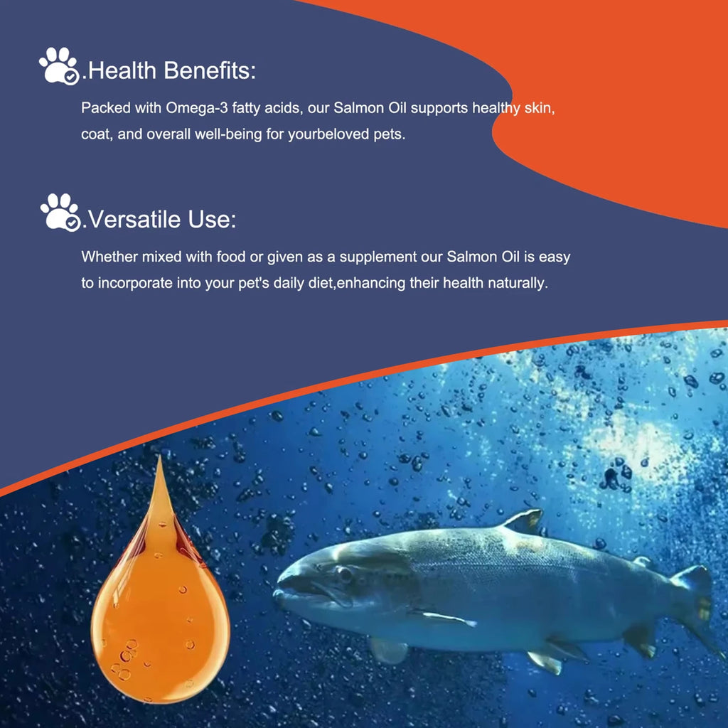 300ml/10.15 fl oz, 100ml/3.38 fl oz Human Grade Salmon Oil for Dogs & Cats