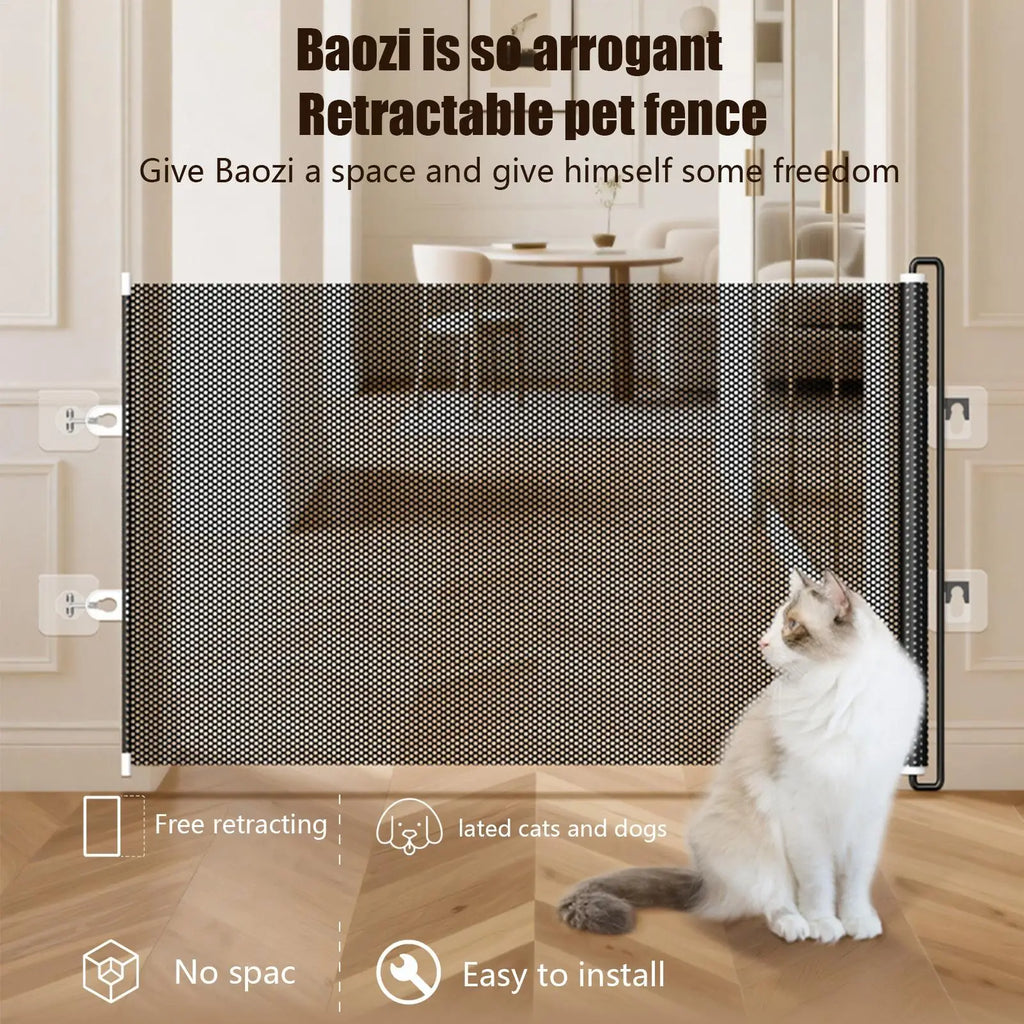 Retractable Pet Gate No Drilling Door Barrier Indoor Retractable Stair Barrier for Home