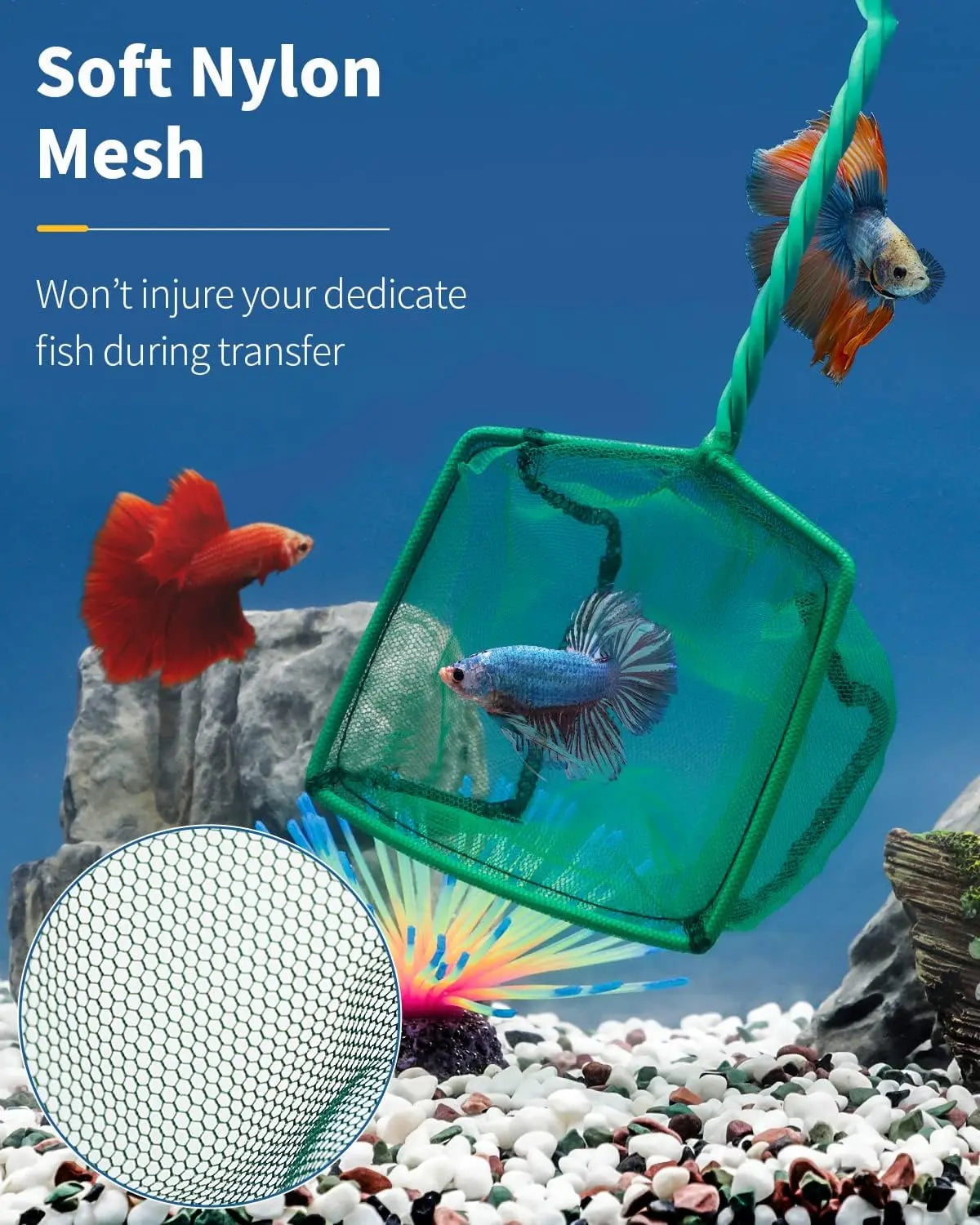 Pawfly Aquarium Fish Net – Square Fine Mesh with Braided Metal Handle for Tanks, Koi Ponds & Pool Cleaning
