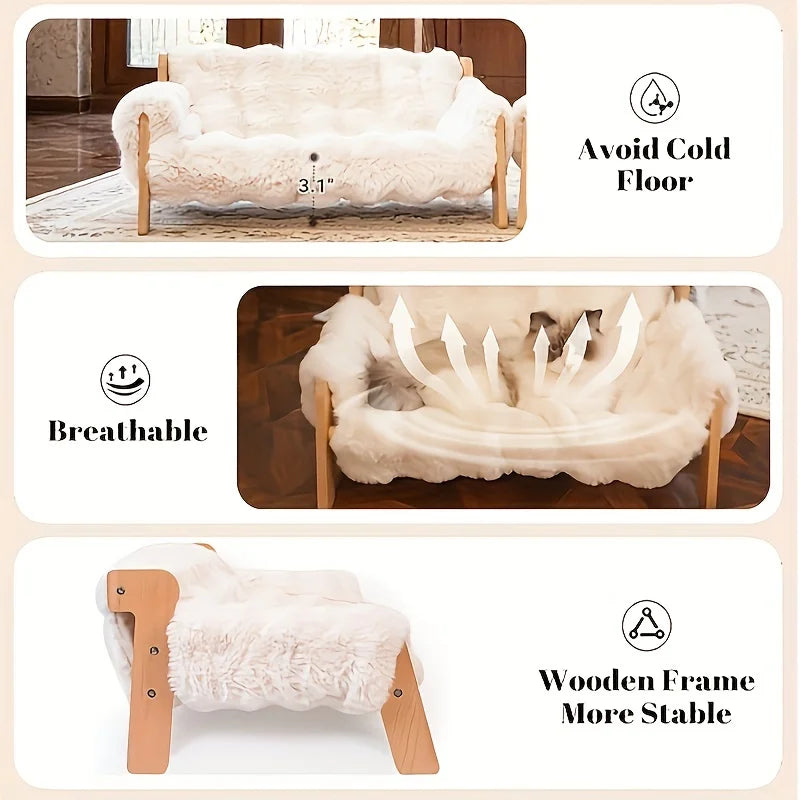 Elevated pet sofa bed, solid wood pet lounge chair, suitable for both cats and dogs.