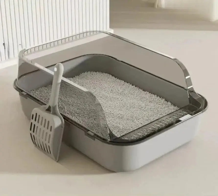 Semi-Enclosed Cat Litter Box Splashproof Kitten Toilet Tray