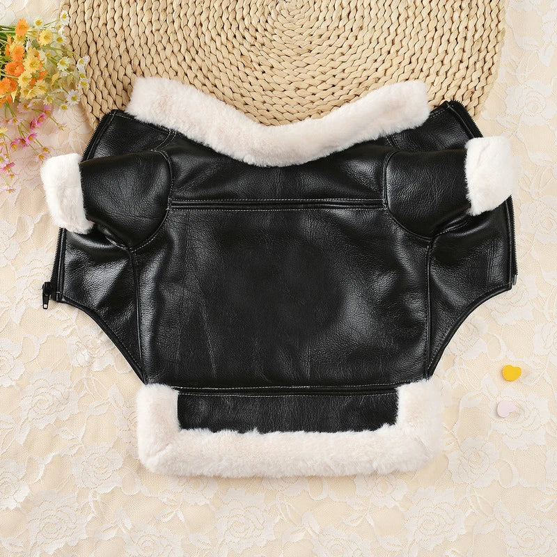 Winter Dog Clothes Pet Dog Plus Velvet Warm Thickening Leather Coat Jacket