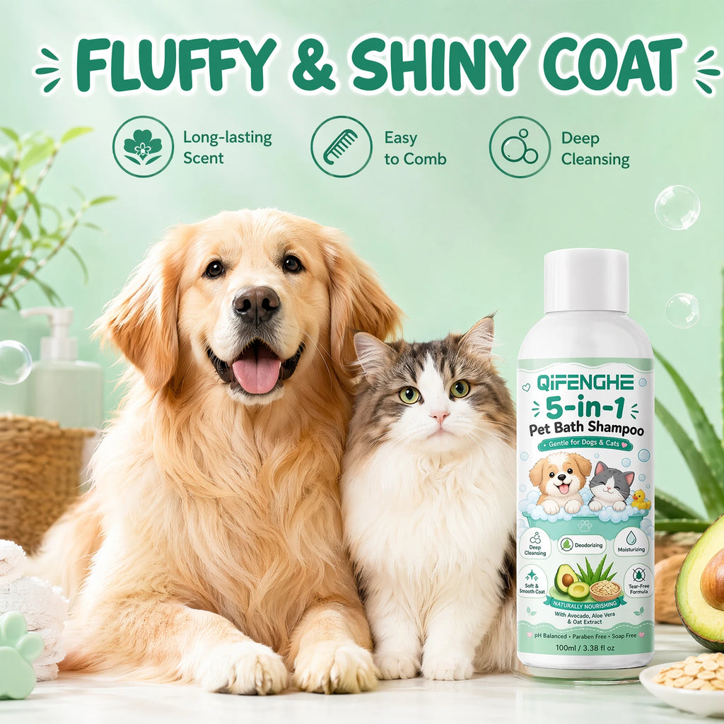 5-in-1 Pet Bath Shampoo for Dogs & Cats, Tear-Free Oatmeal Aloe Avocado