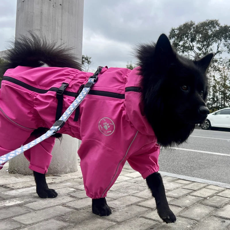 Waterproof Pet Dog Jacket Reflective Rain Dog Coat Red Dog Jumpsuits
