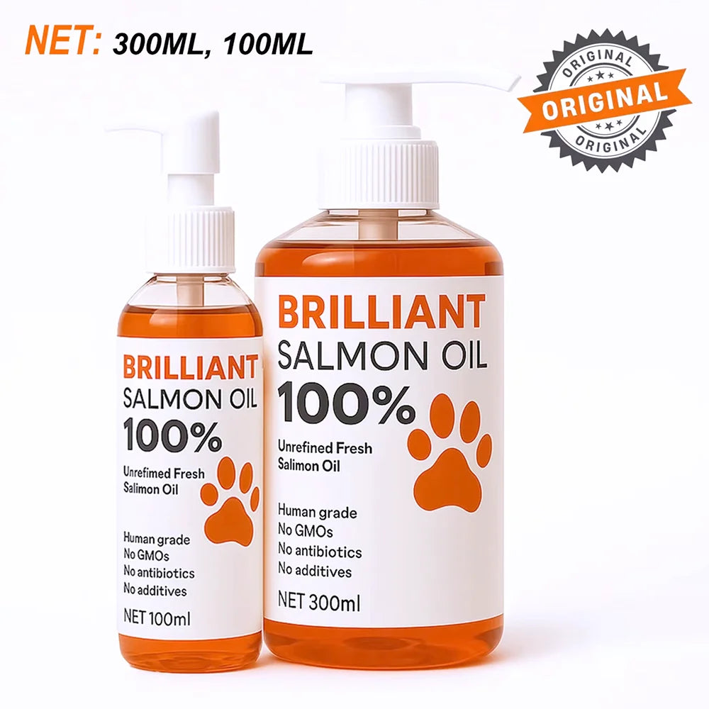 300ml/10.15 fl oz, 100ml/3.38 fl oz Human Grade Salmon Oil for Dogs & Cats