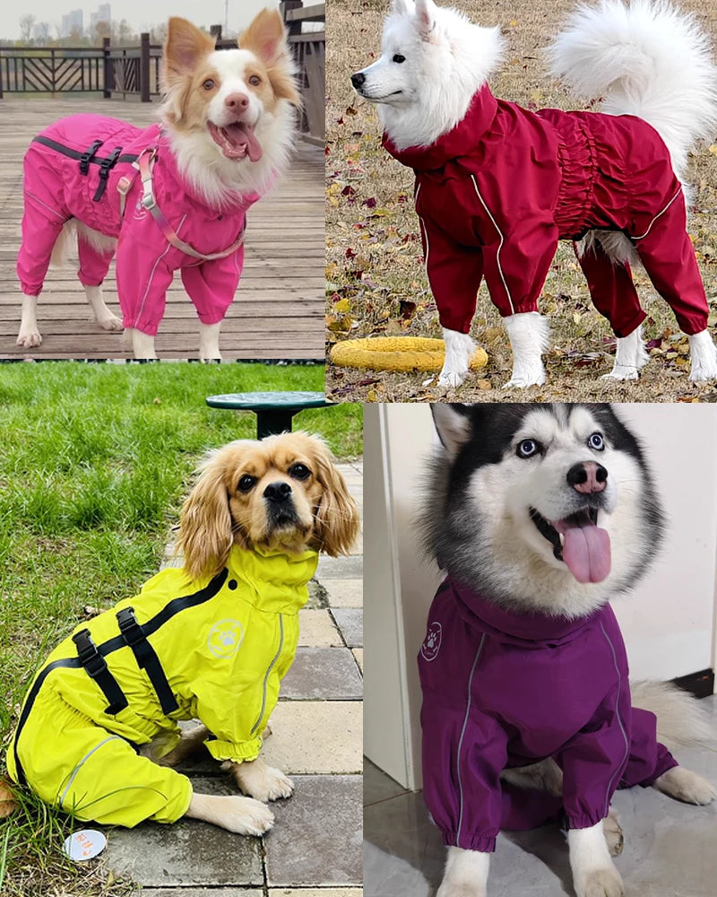 Waterproof Pet Dog Jacket Reflective Rain Dog Coat Red Dog Jumpsuits