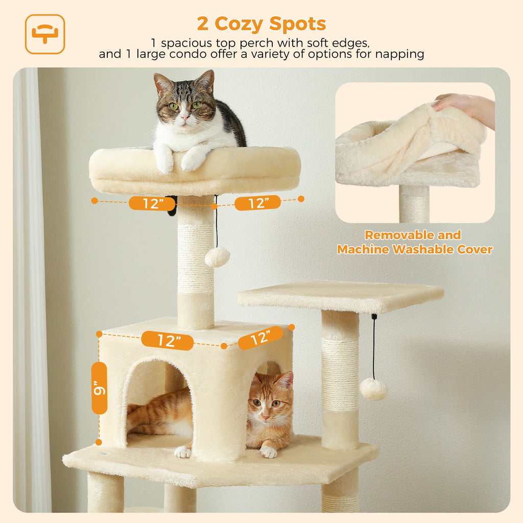 Large Cat Tree and Tower for Indoor Cats With Sisal-Covered Scratching Posts
