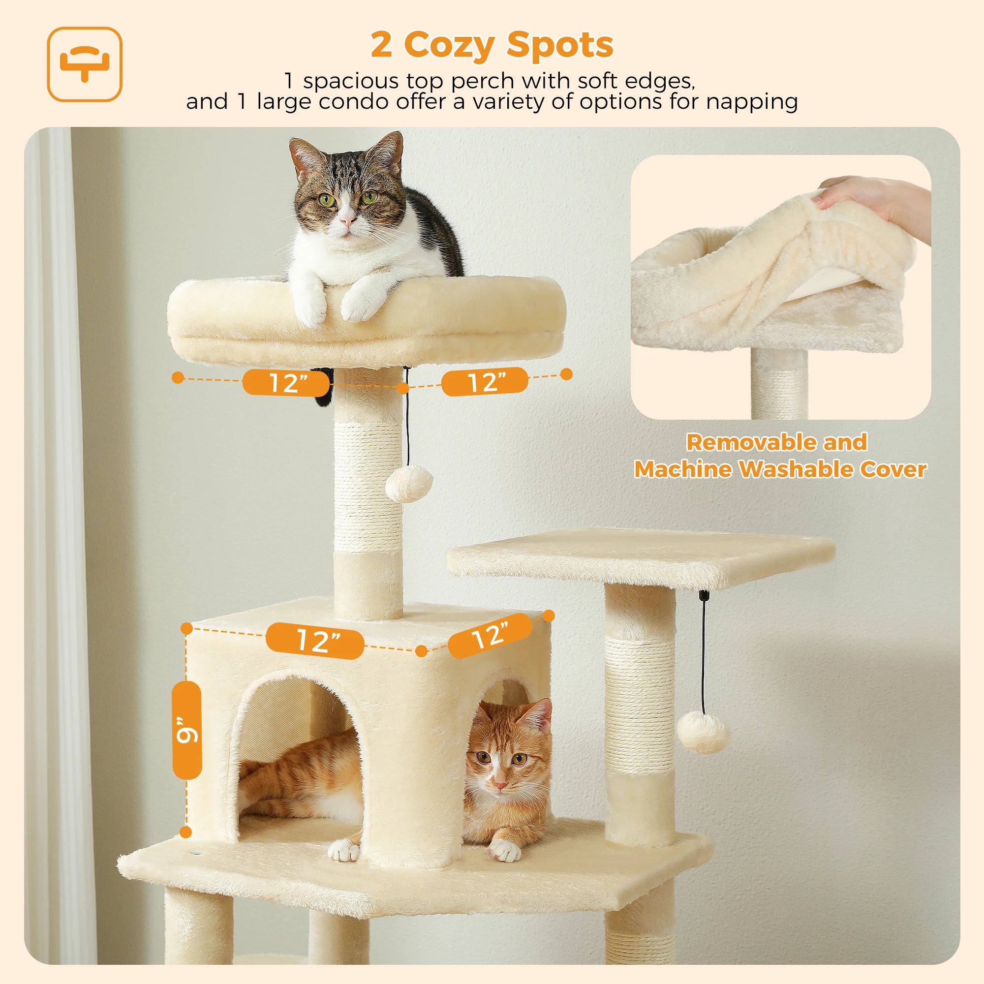 Large Cat Tree and Tower for Indoor Cats With Sisal-Covered Scratching Posts